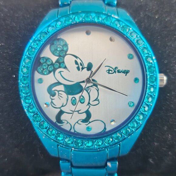 Disney Minnie Mouse Wristwatch Blue Tone Metal Strap Analog Quartz Watch Accutim - Picture 12 of 12